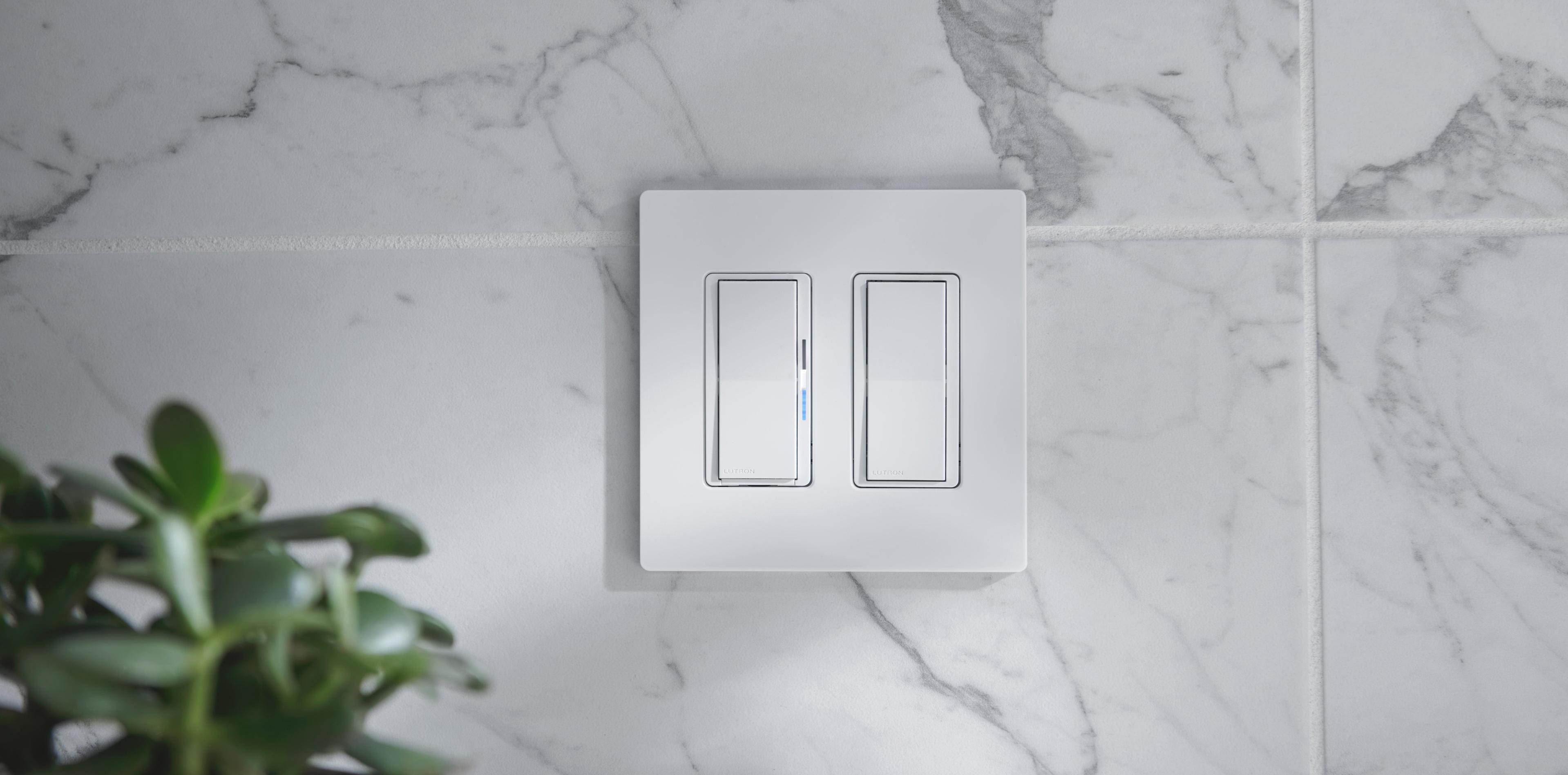 A dual Diva dimmer switch being used in a home.