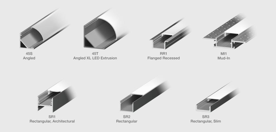 Comparison of seven aluminum tape light extrusions.