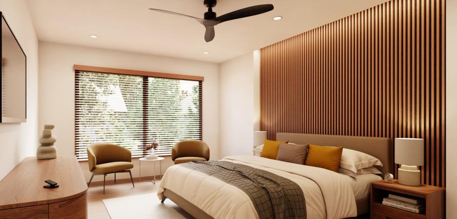 Lumaris four-inch downlight being used in a bedroom.