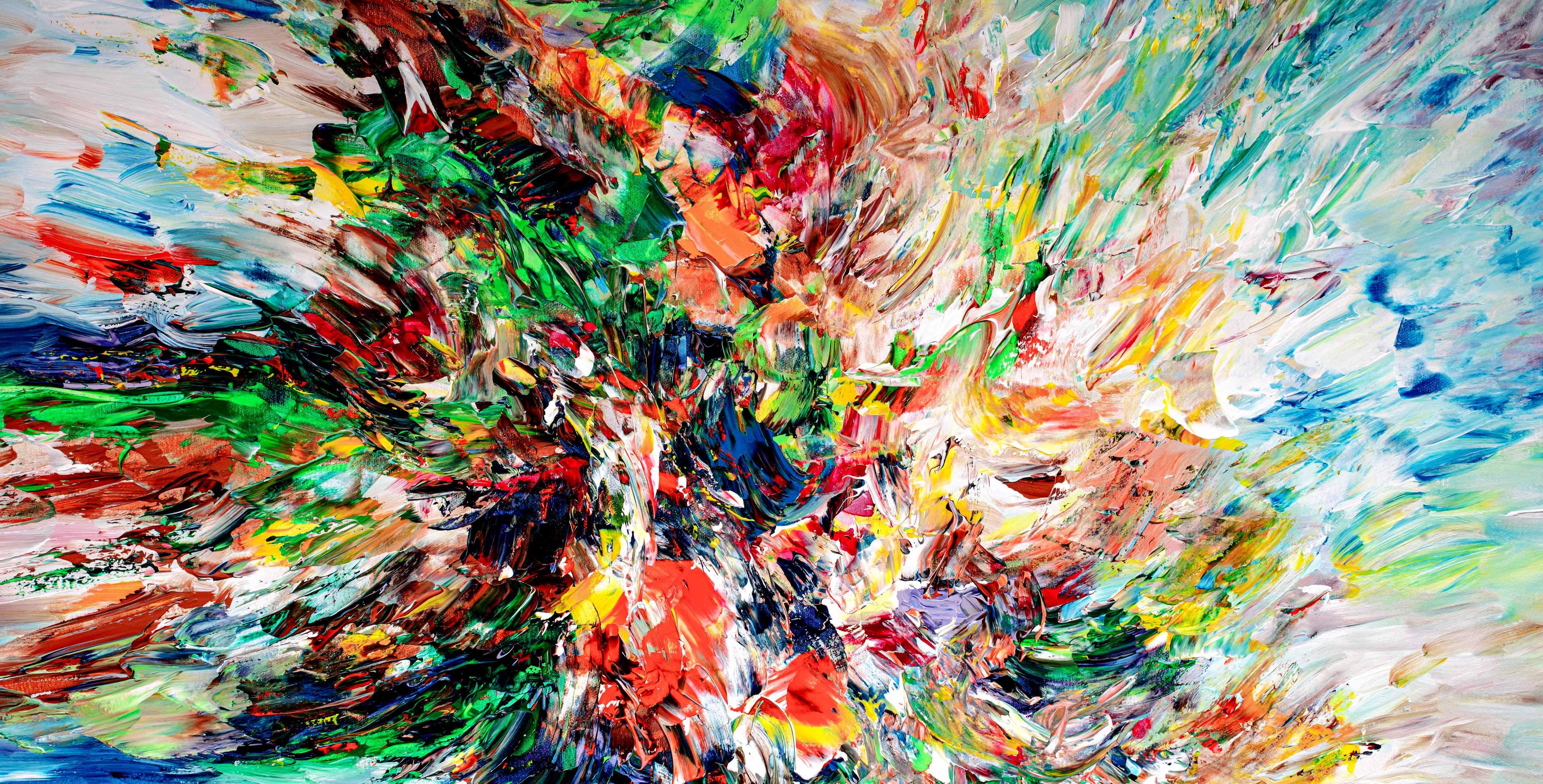 Abstract artwork with paint strokes using Ketra Natural White Light for high-vibrancy color reveal